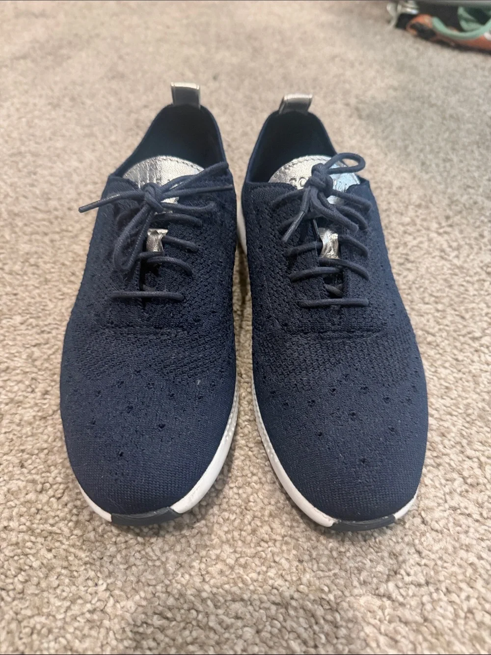 Cole Haan Womens Navy Knit Casual Lace-Up Sneakers